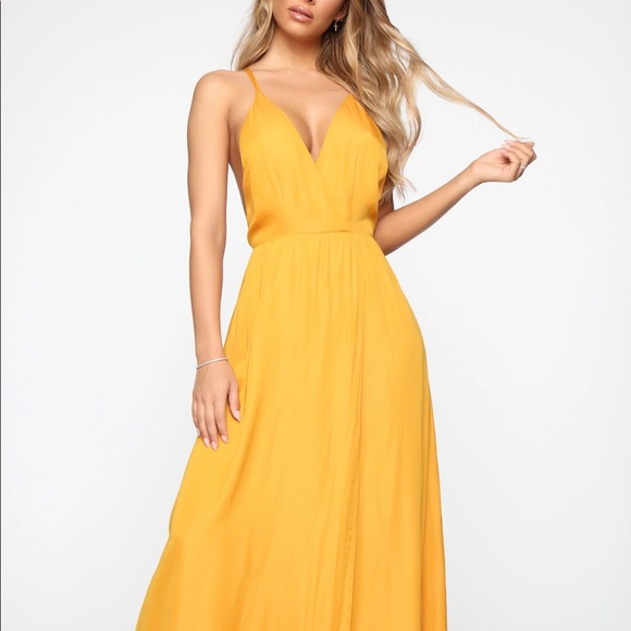 NWOT - Lust Satin Maxi Dress - Mustard - Picture 1 of 5
